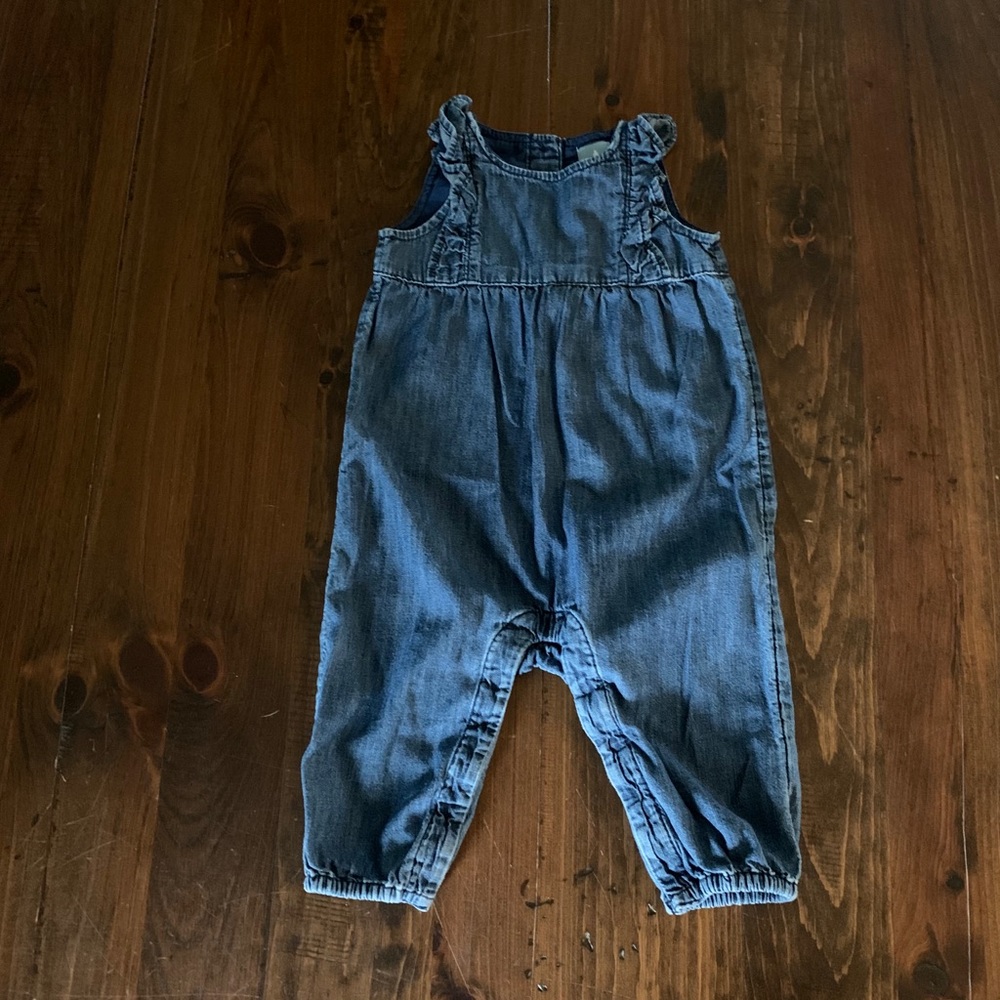 Dark Blue Chambray Ruffle Romper